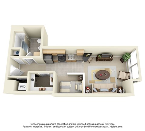 Floor plan for studio, 1 bath, 512 sqft